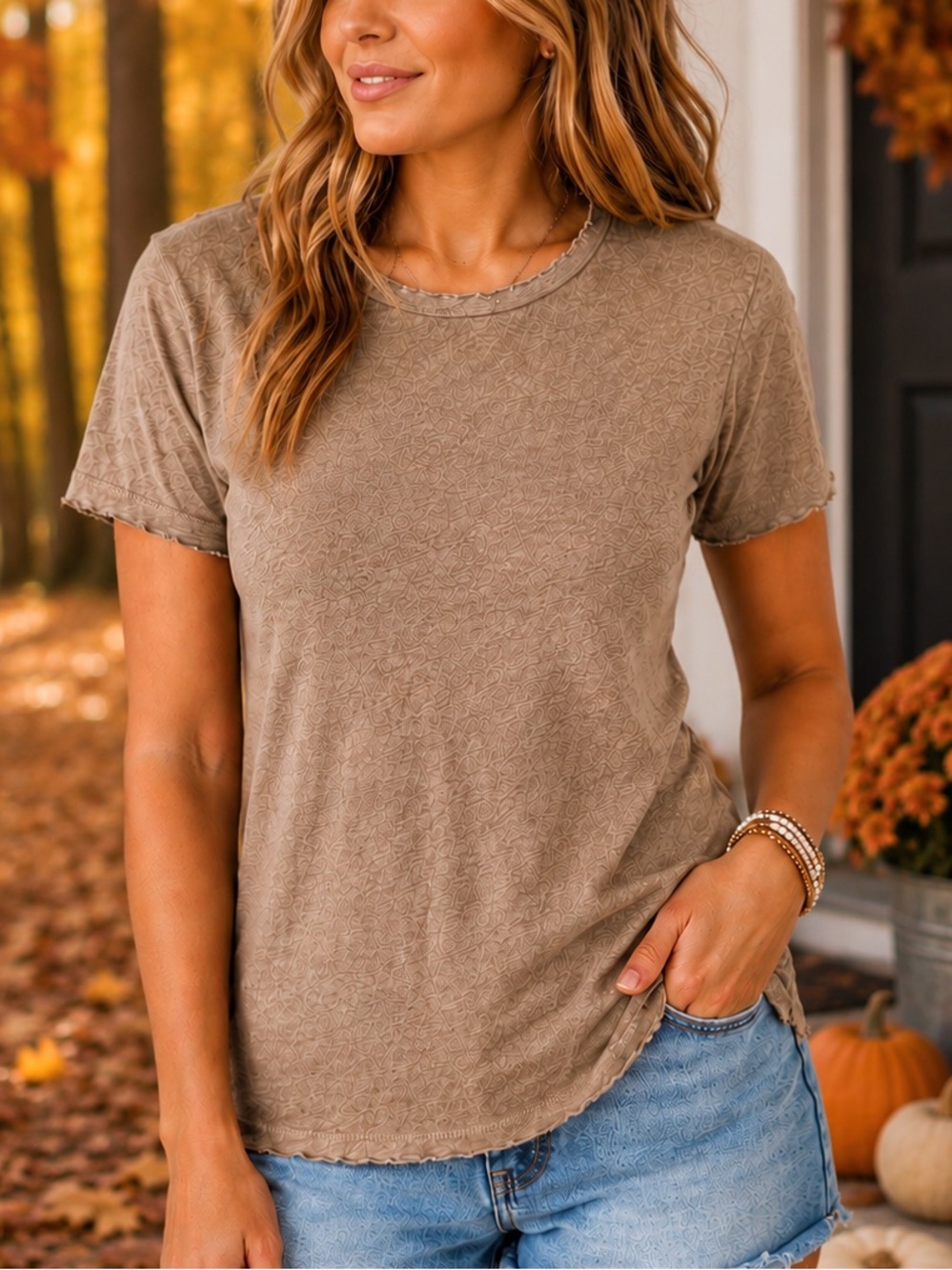 Alternative Vintage Soft Taupe Raw Edge Tee | Women’s MEDIUM